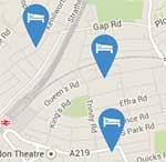 Hotels and guest houses on a map